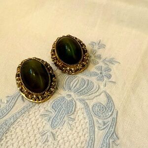 Green Vintage Whiting & Davis cabochon Earrings